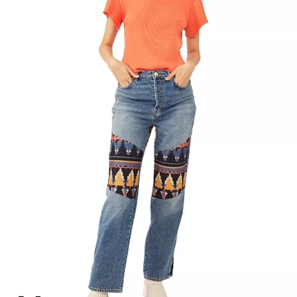 Free People jeans Rocky Mountain  denim 27 straight leg western button fly boho - Picture 3 of 10